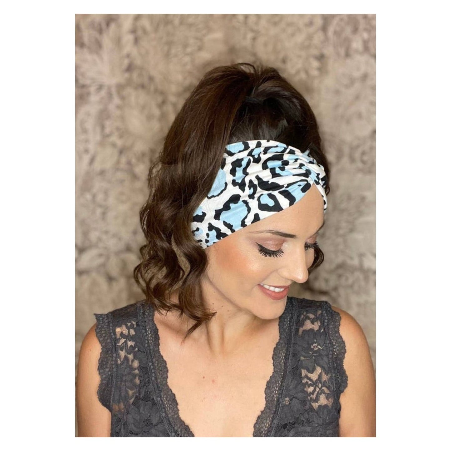 Women's Wide Headband | White and Blue Leopard