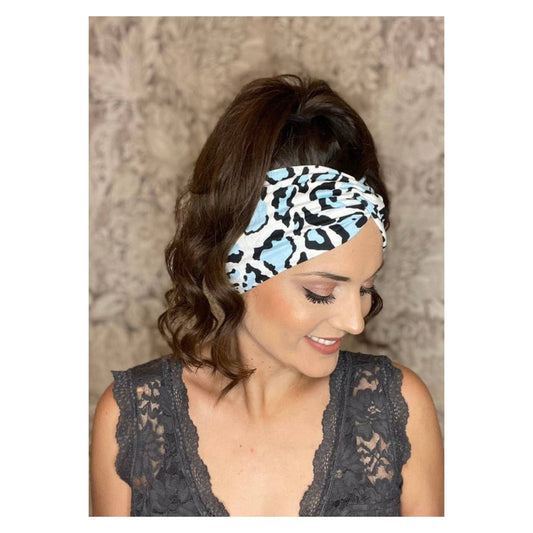 Women's Wide Headband | White and Blue Leopard