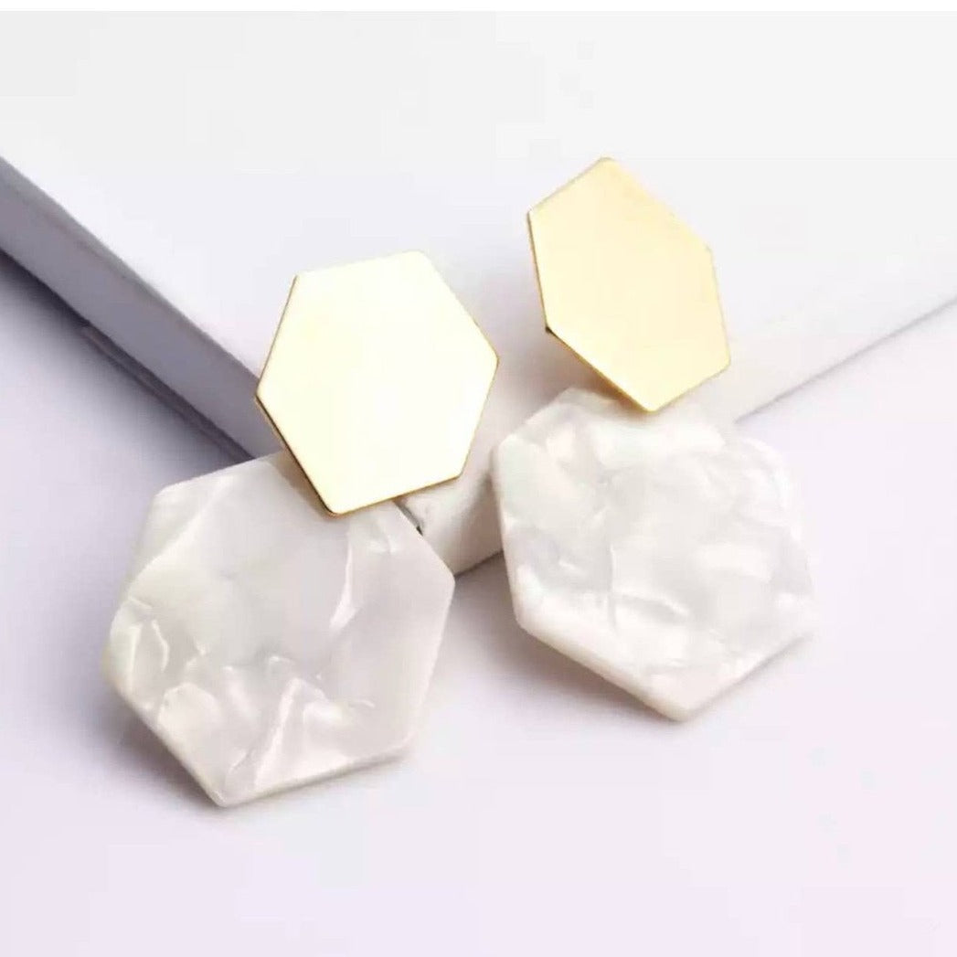 Geo Acrylic- Gold and Frost Earrings