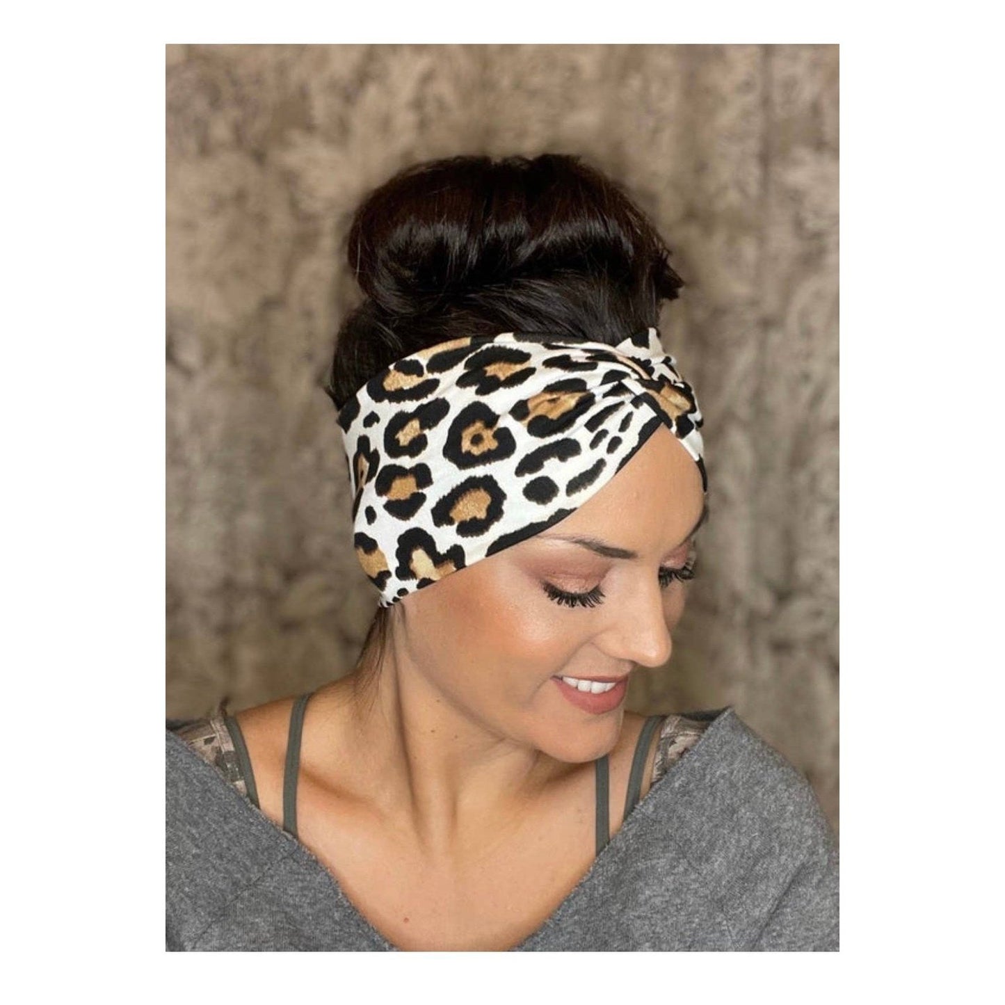 Women’s Wide Headband | White and Brown Leopard