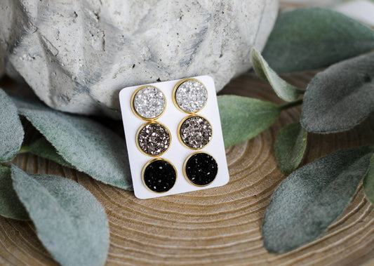 Silver Rush Druzy - Triple Earring Set