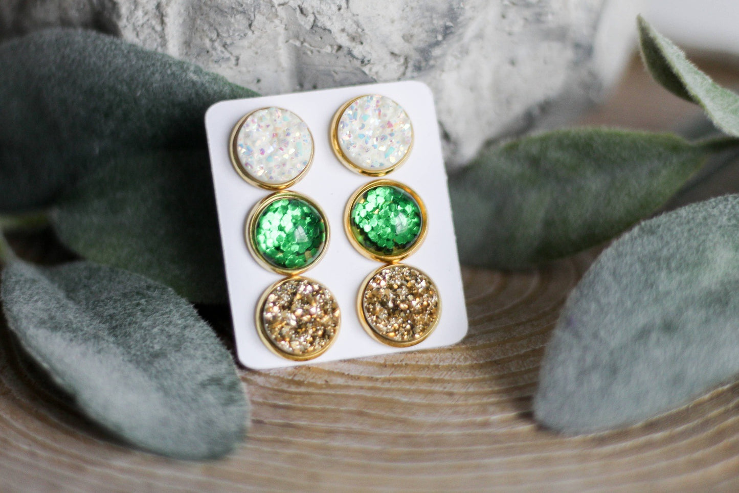 Pot Of Gold Druzy Triple Earring Set