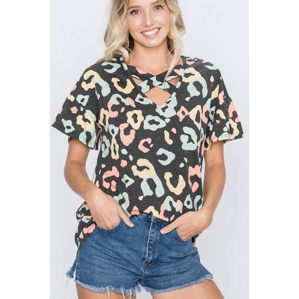 Pastel Leopard Crisscross Top