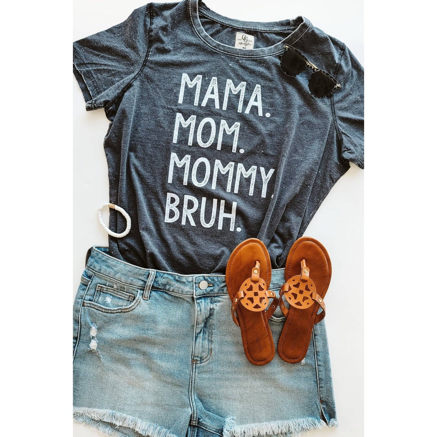 Mama Mommy Bruh | Black Acid Wash Crew Neck M-6X