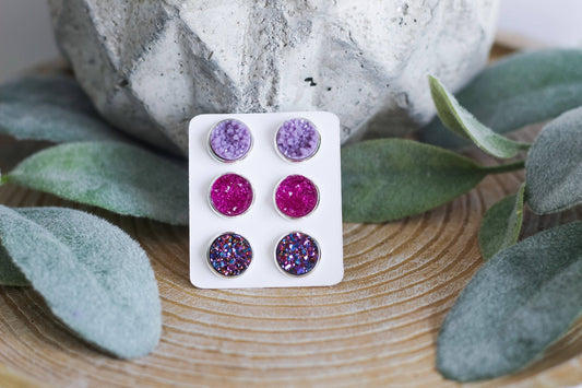 Purple Triple Earring Set