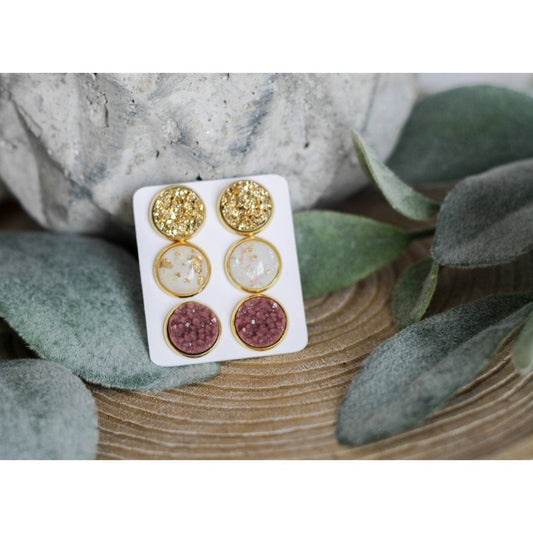 Golden Oasis Druzy Triple Earring Set