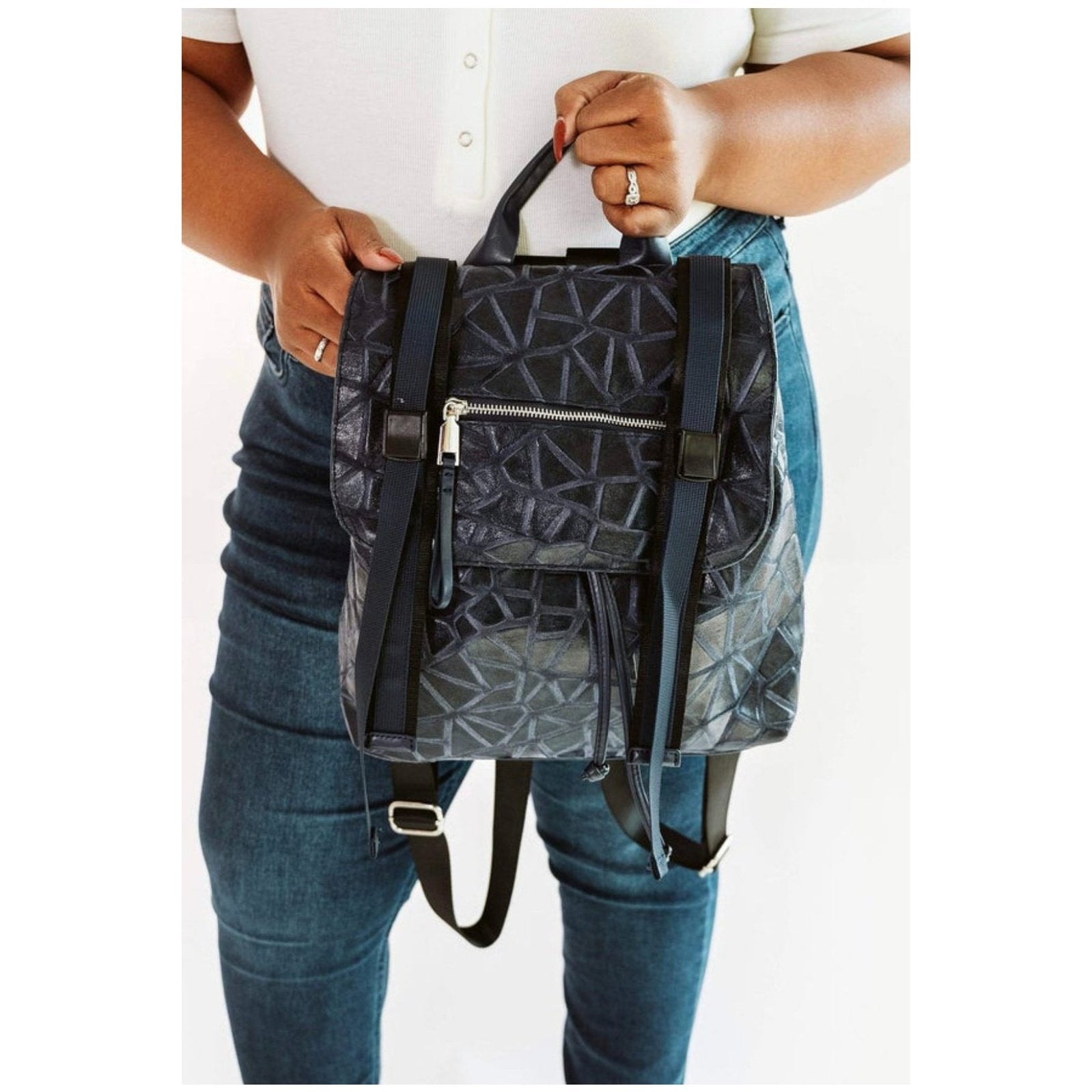 On the Fly Backpack Purse | Navy Geo