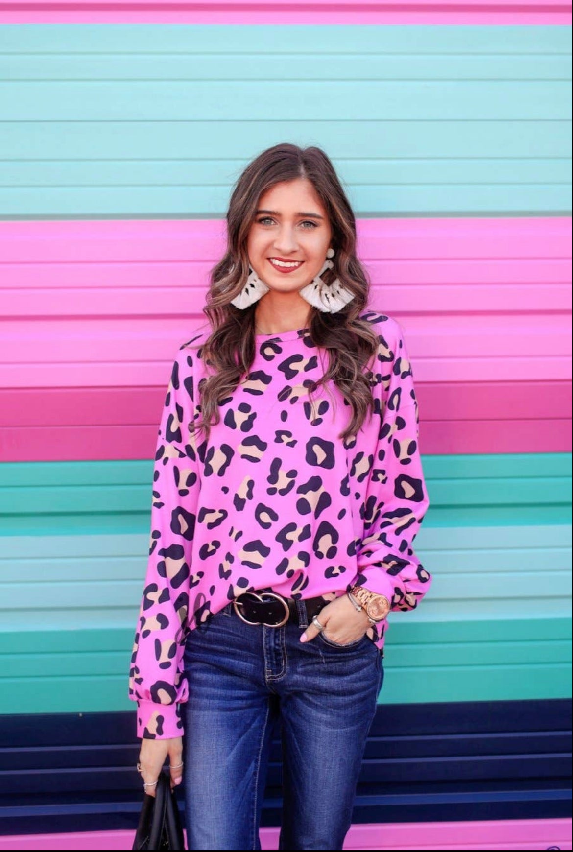 Pink Leopard Balloon Sleeve Top