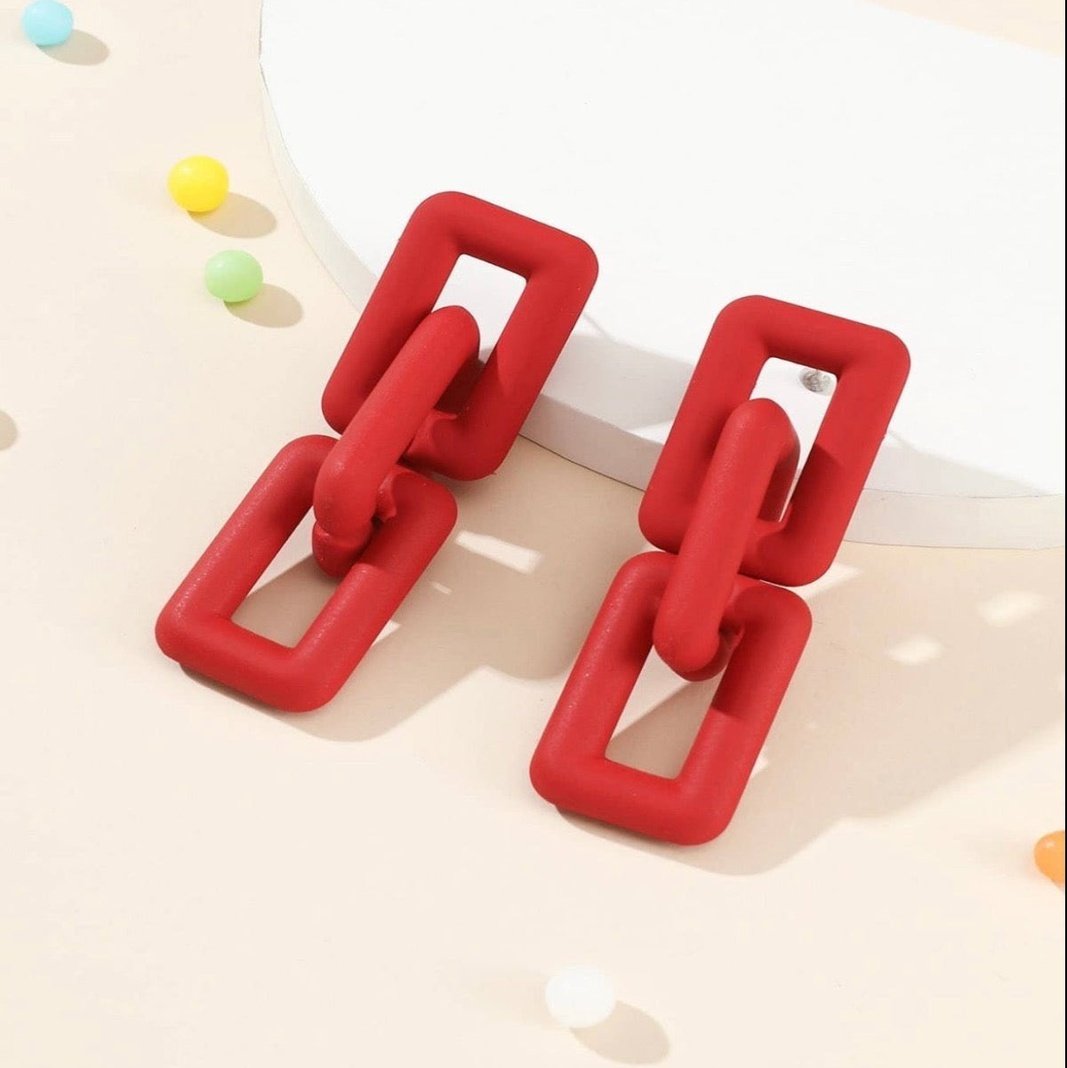 Matte Red Chain Link Earrings